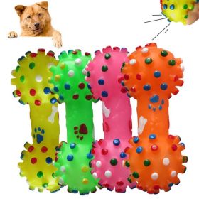 1pcs Pet Dog Cat Puppy Sound Polka Dot Squeaky Toy Rubber Dumbbell Chewing Funny Toy (Color: Orange, size: S)