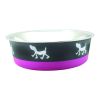 Stainless Steel Pet Bowl with Anti Skid Rubber Base and Dog Design; Large; Gray and Pink