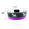 Stainless Steel Pet Bowl with Anti Skid Rubber Base and Dog Design; Gray and Pink